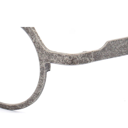 Temple of old school grey titanium eyeglasses