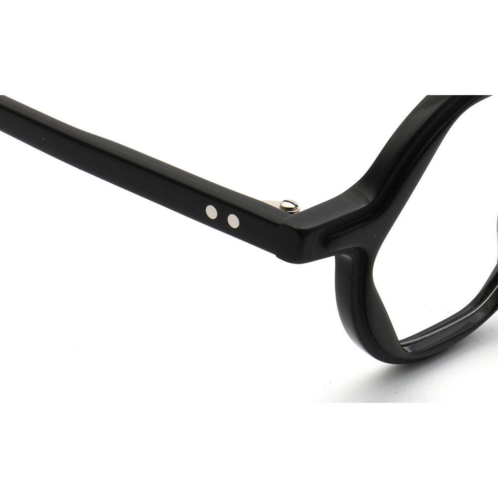 Temple of black hexagon shaped eyeglass frames