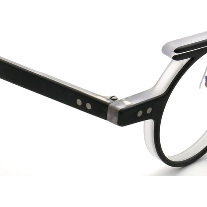 Temple of black and clear acetate eyeglass frames