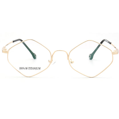 Front view of gold full rim geometric eyeglass frames