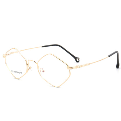 Side view of gold full rim geometric eyeglasses