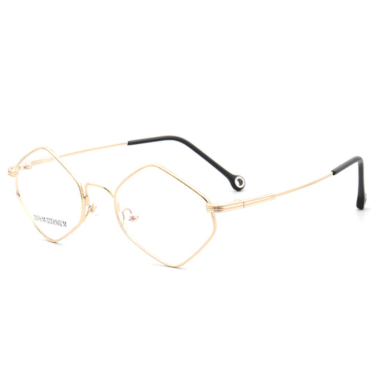 Side view of gold full rim geometric eyeglasses