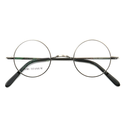 Front view of gunmetal retro round titanium glasses