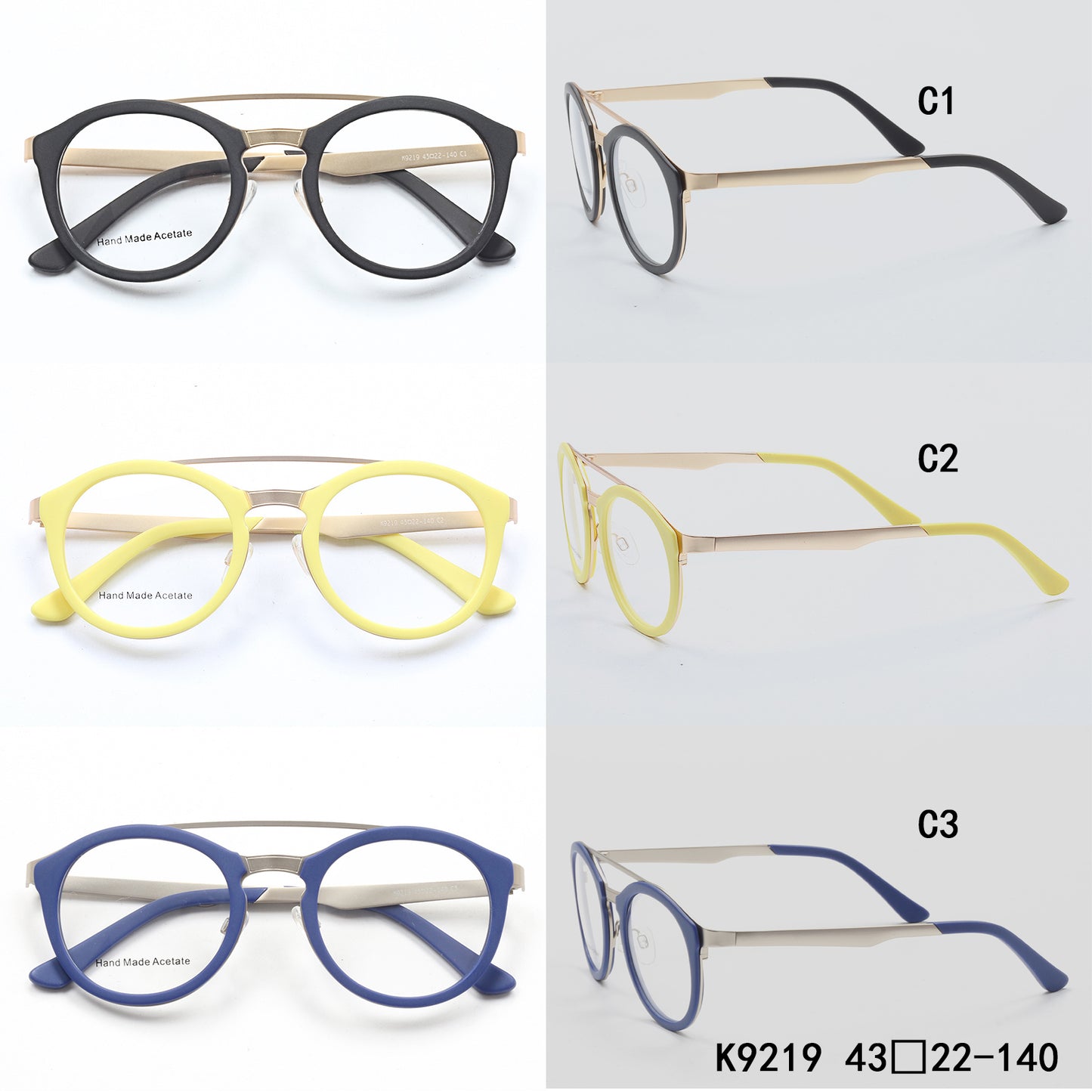 Metal and acetate round flat top glasses frames