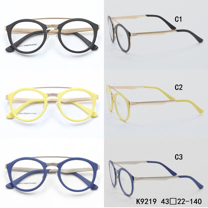 Metal and acetate round flat top glasses frames