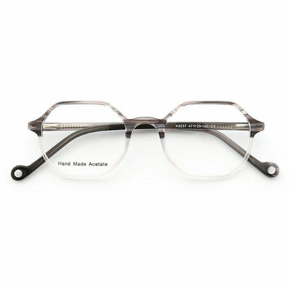 Grey and clear polygon shaped eyeglasses