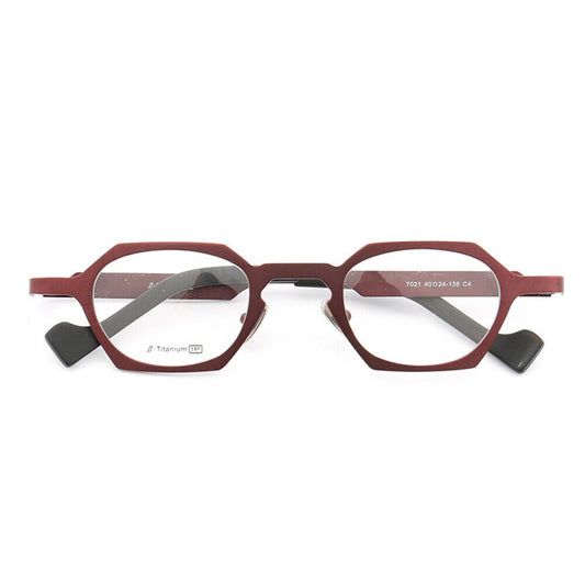 A pair of red octagon shaped eyeglasses