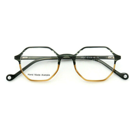 Grey and yellow polygon shaped eyeglasses