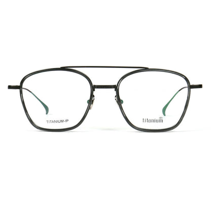 Front view of black double bridge titanium eyeglasses