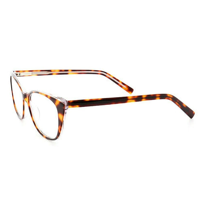 Side view of tortoise patterned cat eye glasses