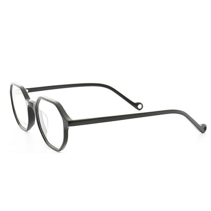 Side view of black polygon shaped eyeglasses