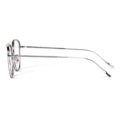 Side view of silver titanium eyeglass frames