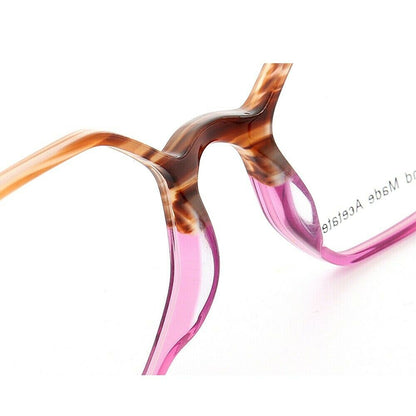 Bridge of brown and pink polygon shaped eyeglasses
