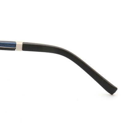 Temple tip of blue wooden eyeglasses