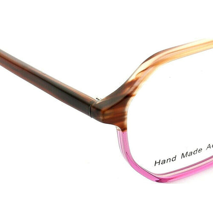 Temple of brown and pink polygon shaped eyeglasses