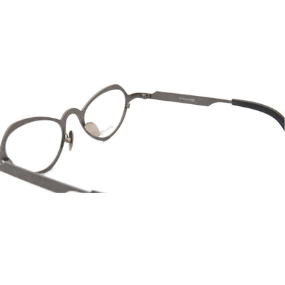 Interior view of grey heart shaped titanium eyeglasses