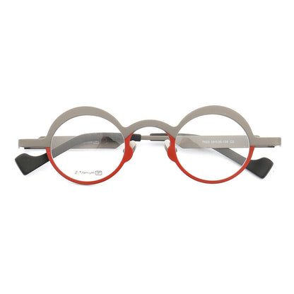 Grey and red round titanium eyeglasses