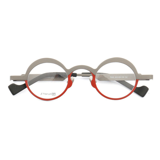 Grey and red round titanium eyeglasses