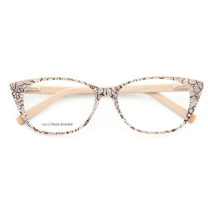 Beige patterned cat eye glasses