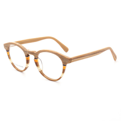 A pair of brown striped acetate eyeglasses