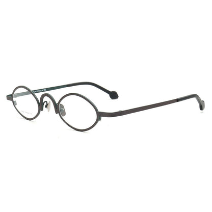 Side view of oval titanium eyeglasses