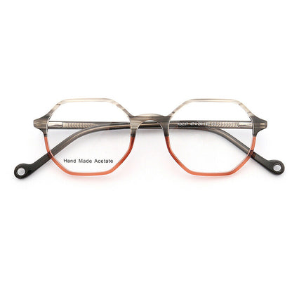 Grey and red polygon shaped eyeglasses
