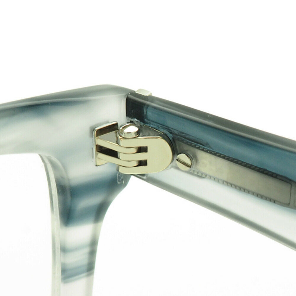 Hinge of blue acetate eyeglass frames