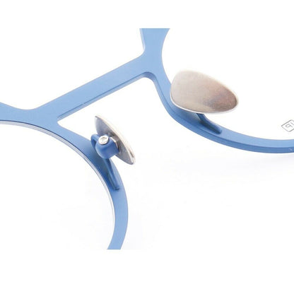 Nose pads of grey and blue titanium eyeglasses