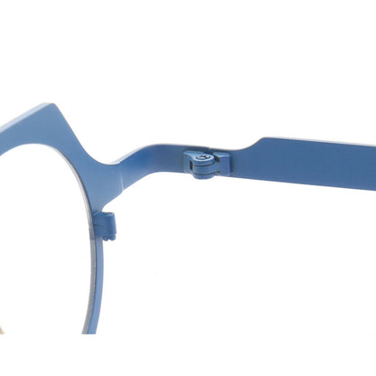 Hinge of blue titanium eyeglasses