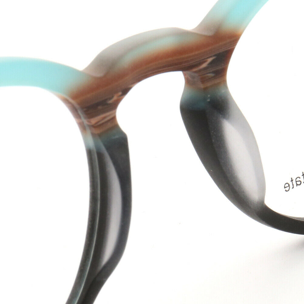Bridge of blue and brown acetate eyeglasses