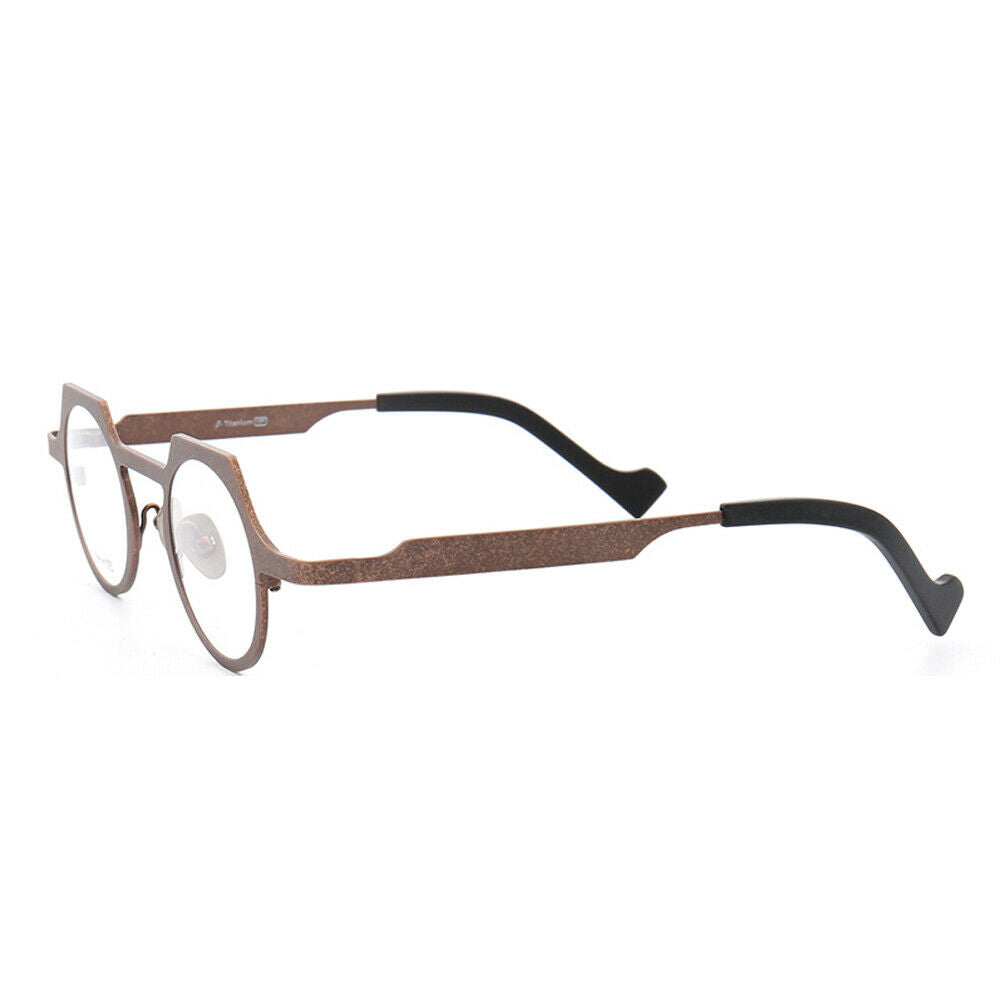 Side view of copper colored titanium eyeglasses