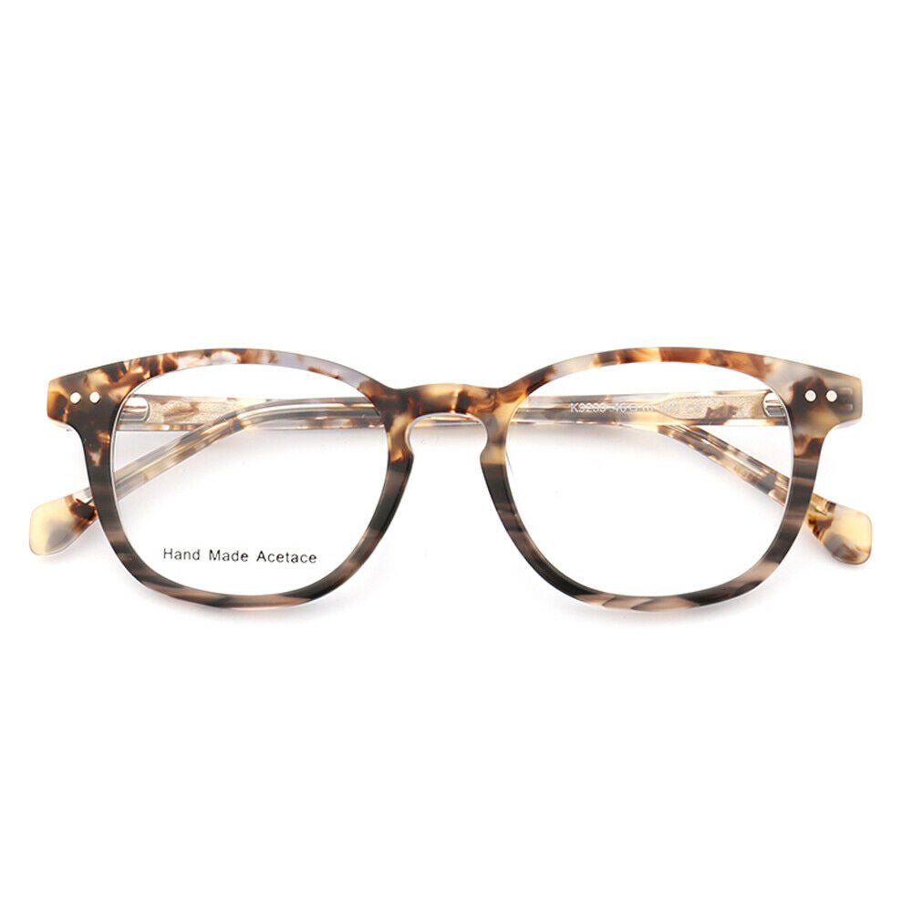 Front view of brown tortoise patterned acetate eyeglasses
