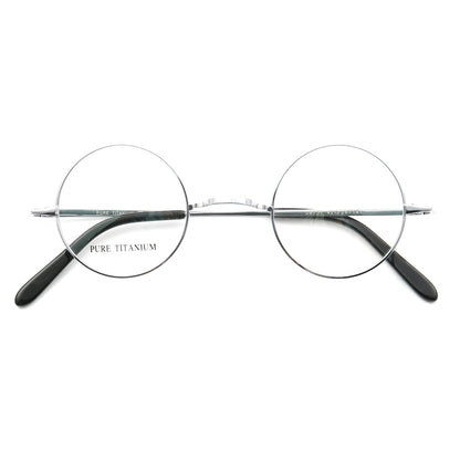 Front view of silver retro round titanium glasses