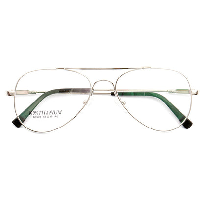 Front view of silver pilot style eyeglass frames