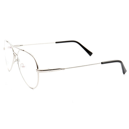 Side view of silver pilot style eyeglass frames