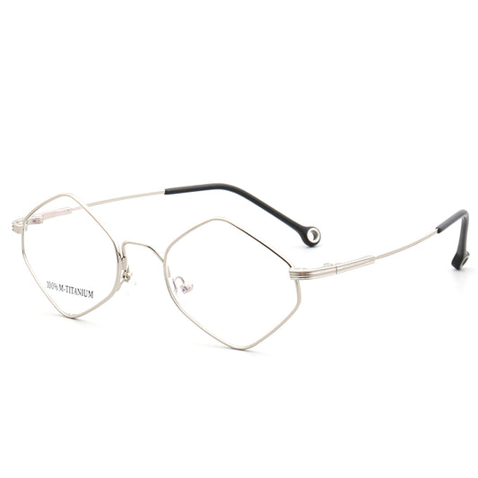 Side view of geometric memory metal eyeglass frames